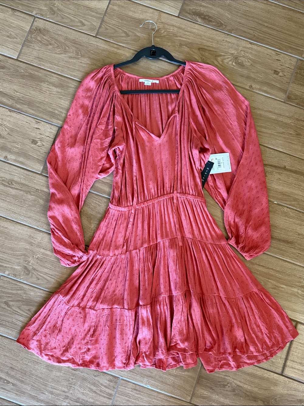 O'Neill Rose Pink Tiered V-Neck Long Sleeve Dress